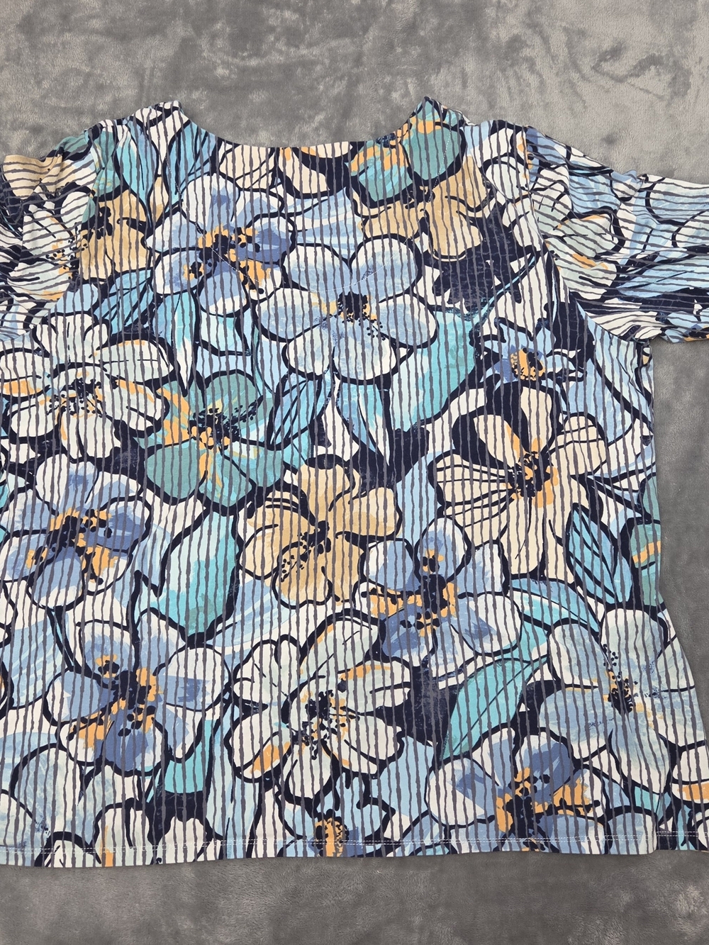 Alfred Dunner Blue, Cream & Navy Floral Short-Sleeve Tunic